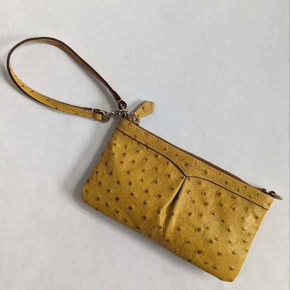 Dooney & Bourke Handbags - RARE Dooney & Bourke Ostrich Wristlet Mini Clutch Night Out Bag, Mustard